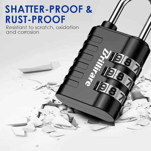 8 Pack Combination Lock, 3-Digit Waterproof Keyless Padlock, Zinc Alloy Outdoor Resettable Travel Luggage Locks for Backpack, Gym Locker, Hasp, Fence, Gate, Case, Toolbox-Black