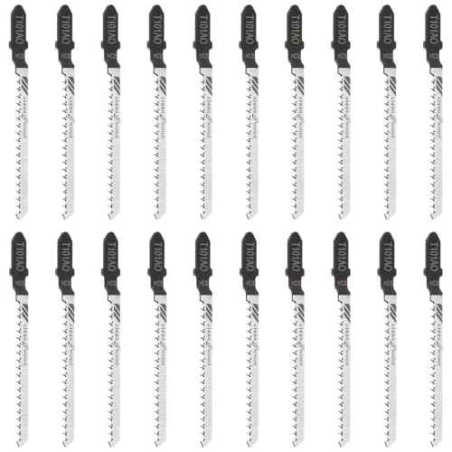 Jigsaw Blades T Shank, 20Pcs T101AO Jig Saw Blades Set for Wood, 3.2 Inch T-Shank Replacement Blade for Wood, Plastic, Curved Scrolling Fine Finish Cutting(Black)