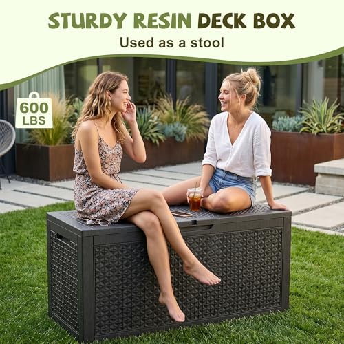 Black 160 Gallon Outdoor Waterproof Storage Box with Lock & Seat
