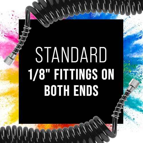 Master Airbrush Premium 10 Foot Recoiling Airbrush Hose - Standard 1/8" BSP Air Brush Hose Adapter Fitting Connectors on Both Ends