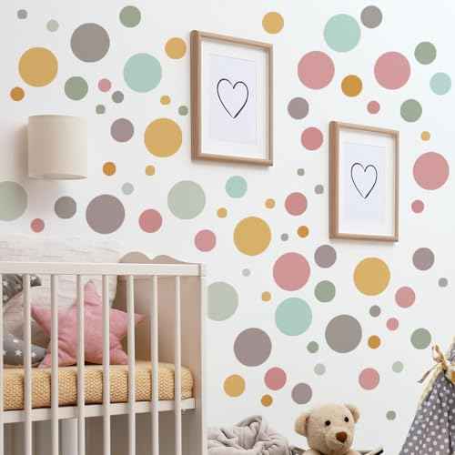 178 Pcs Bohemian Wall Decal with Polka Dots & Rainbows - Neutral Nursery Decor, Self-Adhesive Removable Wall Stickers for Kids Room, Living Room, Classroom, Home & School Decoration (Peel and Stick)