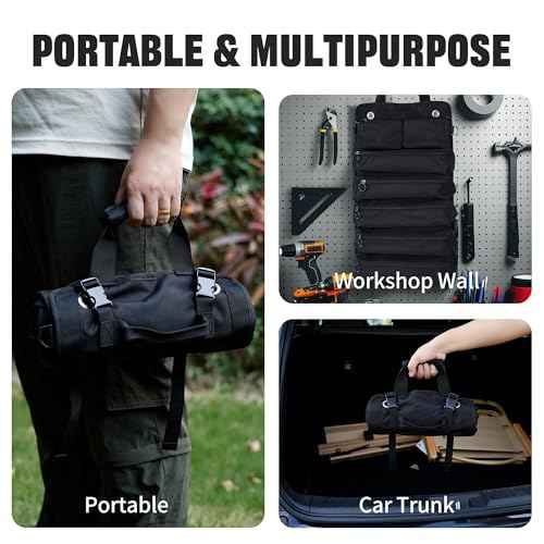 Portable Foldable Roll Up Tool Bag Organizer with 5 Compartments & 2 Detachable Pouches, Heavy Duty Waterproof Tool Pouch Bag for Secure Tool Storage, Tool Roll for Dad Men Electrician Mechanic Gifts
