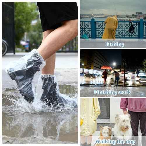 10 Pairs PE Waterproof Shoe Covers for Rain,Rain Shoe Covers,Disposable Rain Boots Covers,Indoor Outdoor Overshoes for Men and Women (Transparent)