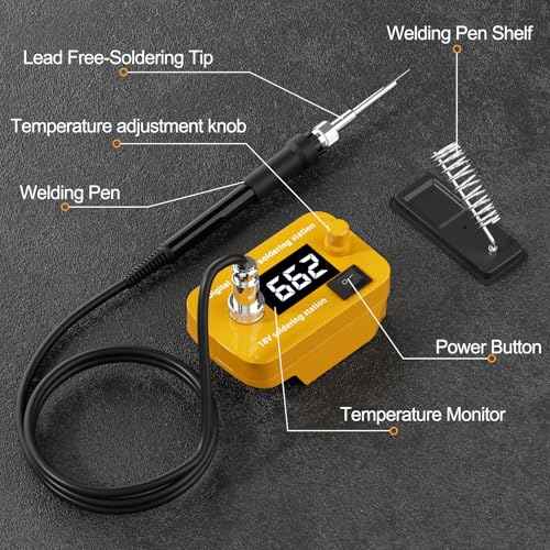 Cordless Soldering Station for Dewalt 20V Max Battery-with 2 Auxiliary Helpers Electric Digital LCD Display Soldering lron Station Fast Heating Up Soldering Station for DlY,Appliance Repair-Tool Only