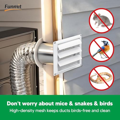 Funmit 4 Inch Outdoor Louvered Dryer Vent Cover with Screen, White