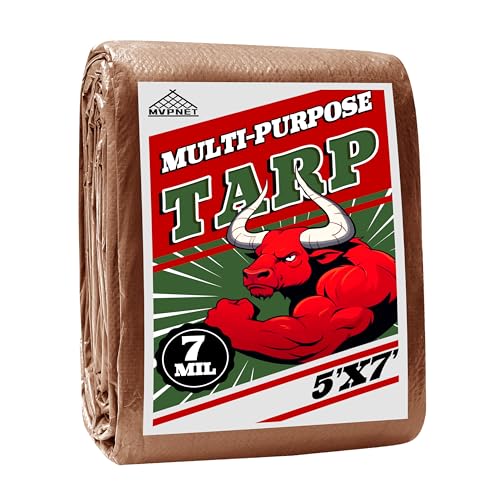 MVPNET 5x7Ft Waterproof Tarp 7mil Reinforced Edges Grommets - Green/Brown