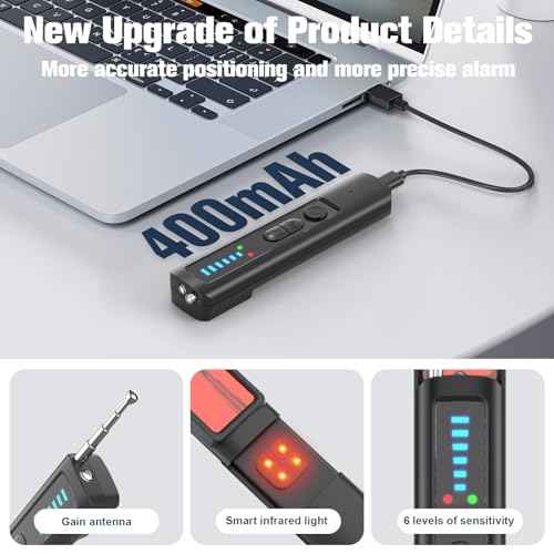Hidden Camera Detectors, Portable Camera Detectors, Bug Detector Rf Wireless Signal Scanner, GPS Tracker Detector for Home, Hotel, Travel, Office, Bathroom, 6 Levels Sensitivity
