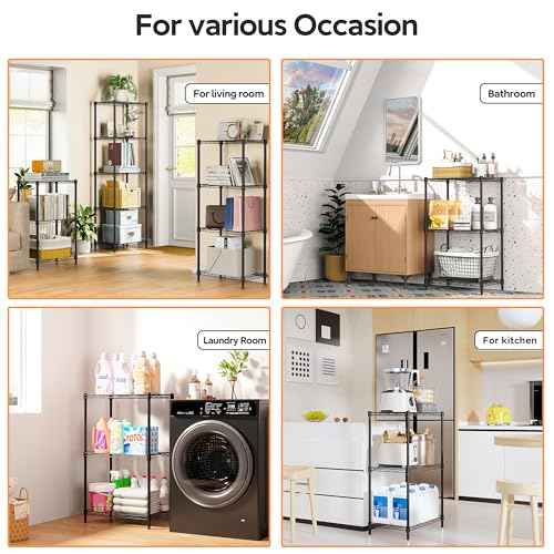 3 Tiers Shelf Metal Storage Shelves Wire Rack Closet Organizers with Wheel for Garage Kitchen Bathroom Laundry Black 11.8" D x 17.7" W x 28.8" H