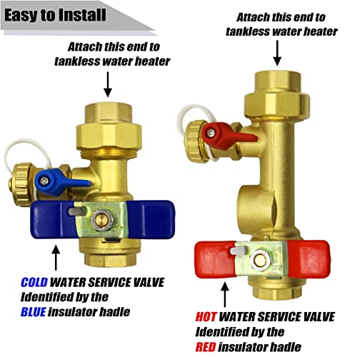 3/4 Inch IPS Tankless Water Heater Service Isolation Valve Kit with Relief Valve