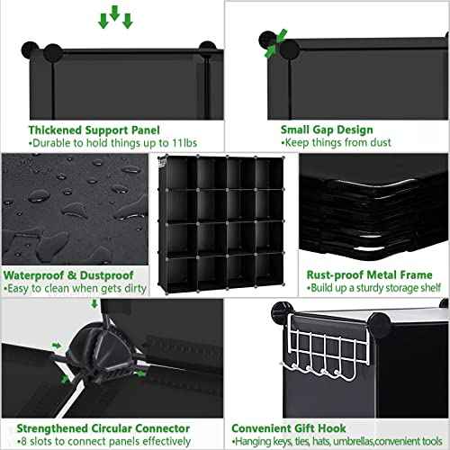 C&AHOME Cube Storage Organizer, 16-Cube Shelves Units, Plastic Storage Cubes, DIY Closet Organizer, Modular Closet Storage Shelves Ideal for Home, Bedroom, 48.4" L ¡¿ 12.4" W ¡¿ 48.4" H Black SUM3016H