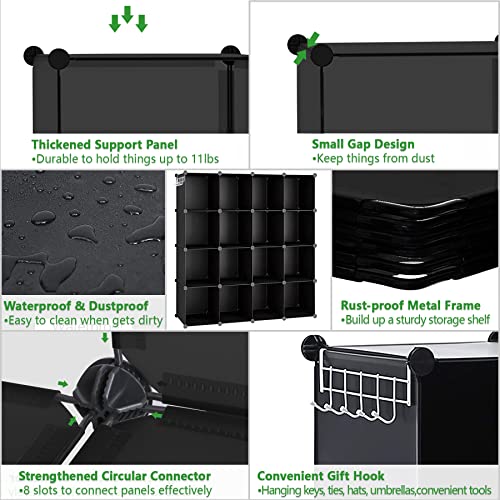 Black 16-Cube Storage Organizer Shelves Unit - Modular Plastic Cube Shelves