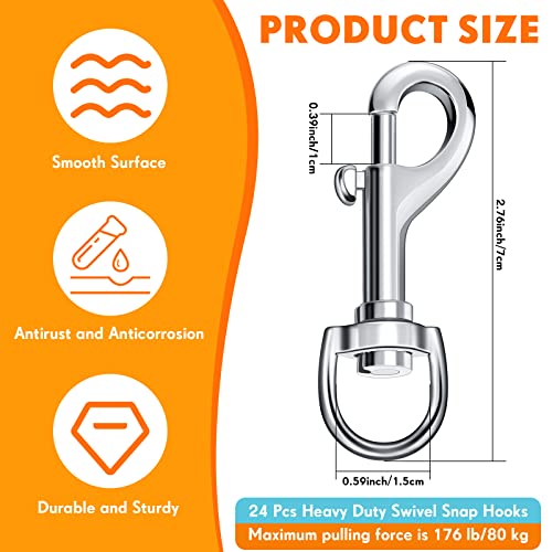Therwen 24 Pcs Heavy Duty Stainless Steel Swivel Snap Hooks 70mm Silvery White
