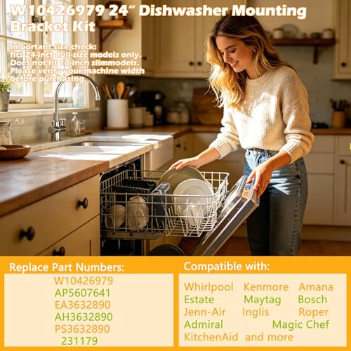 24-Inch Dishwasher Mounting Bracket Kit with 8269145 Screws – OEM Replacement for Whirlpool/KitchenAid/Maytag (W10426979 etc.)