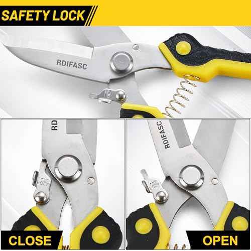Heavy Duty Scissors Industrial, Tin Snips Heavy Duty,8 Inch Metal Shears,Multi-Purpose Cutter with Comfort Grips,Metal Snips of Cable Wires,Thin Iron,Cardboard