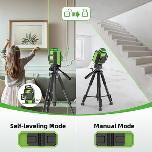 Huepar 3D Green Laser Level 360 Self-Leveling Cross Line Laser with Magnetic Bracket