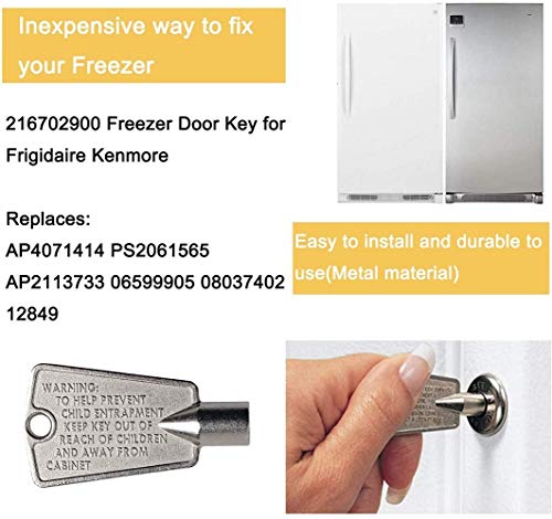 2 Pack Freezer Door Key for Frigidaire & Kenmore, Metal 216702900 replacement