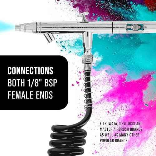 Master Airbrush Premium 10 Foot Recoiling Airbrush Hose - Standard 1/8" BSP Air Brush Hose Adapter Fitting Connectors on Both Ends