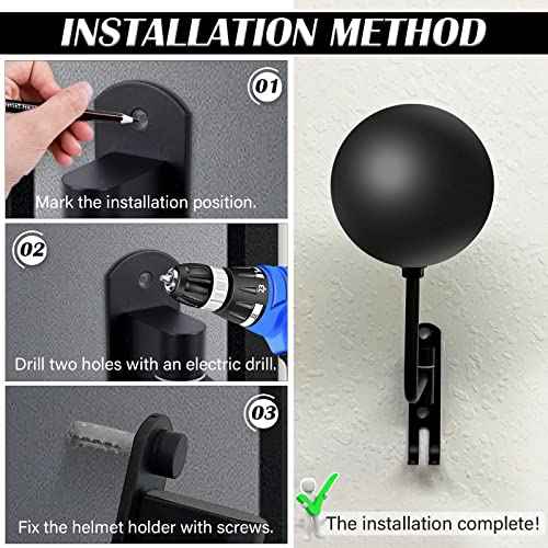 Motorcycle Helmet Rack Wall Mount - 180 Rotation Metal Bike Helmet Holder - 2 Hooks - Black, 2 Pcs