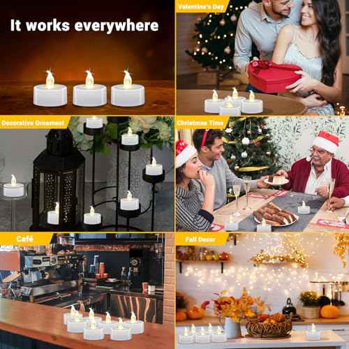 LED Tea Lights - 12 Pack Flameless Battery Operated Candles, 200+ Hours Flickering Warm White, Realistic Fake Tealights for Weddings, Home Decor, Parties, and Sweetest Day