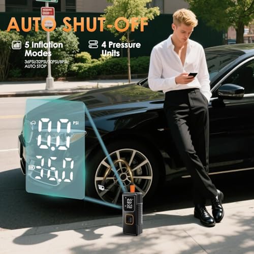 FUPYG Jet Black Portable Tire Inflator Air Compressor 150PSI Cordless Car & Bike Pump