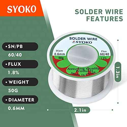 SYOKO 60/40 0.6mm 50g Tin Lead Rosin Core Solder Wire for Electrical Soldering, Soldering Wire, Electrical Solder, 1.8% Solder Flux (0.6mm 50g)