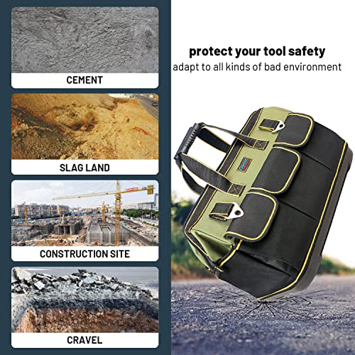 Tool Bag, Ounic 20 Inch Large Tool Bag Heavy Duty With Wide Mouth and Waterproof Strong Molded Base, Heavy Duty Tool Bags Organizer with Adjustable Shoulder Strap Specially Designed for Various Tools