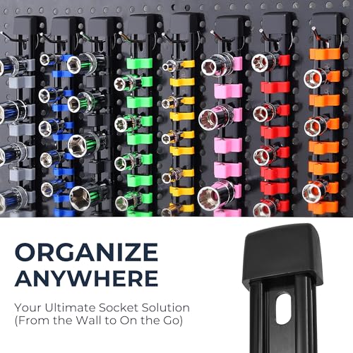 Reniteco 9-Pack Socket Organizer Set - 48/1/4, 45/3/8, 36/1/2 in Rails, Blue Clips