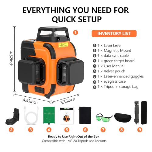 Ludotline L92 Green Laser Level with Tripod Set - 360° Self-Leveling Professional Construction Tool