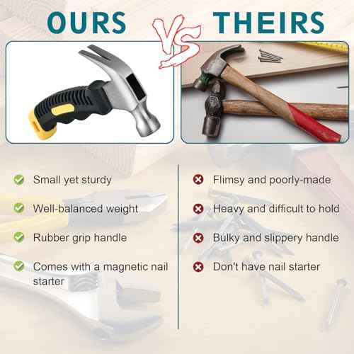 Small Claw Hammer - Mini Hammer for Women&Kids, Camping Hammer, Stubby Tack Hammer, Nail Hammer with Magnetic (Purple)