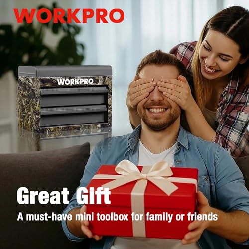 WORKPRO Camouflage Mini Tool Box with 2 Drawers & Top Storage - Green Camo