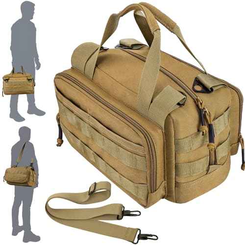 MOZETO 12 inch Tool Bag, Water-Resistant Small Tactical Tool Bag, Durable Handle Tool Bags for Men with Shoulder Strap (Brown)