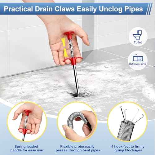 Drain Snake Clog Remover Tool: 5 ¡¿ 30 Inch Sink Snake + 1 ¡¿ 35.5 Inch Drain Cleaner Tool + 4 ¡¿ 59 Inch Tube Drain Brush for Shower, Toilet, Bathroom Sink & Tub (10 Pack)