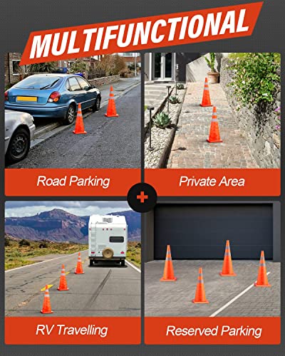 RoadHero 18 Inch Collapsible Traffic Cones Set of 4 with Storage Bag, Orange
