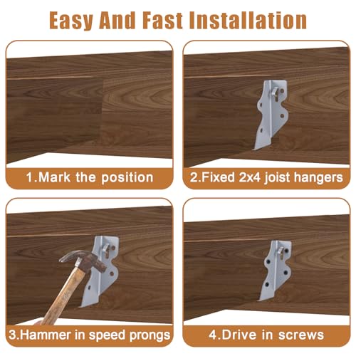 GURONG 2x4 Galvanized Steel Joist Hangers 20 Pcs, 16 Gauge Face Mount, 2" x 4"