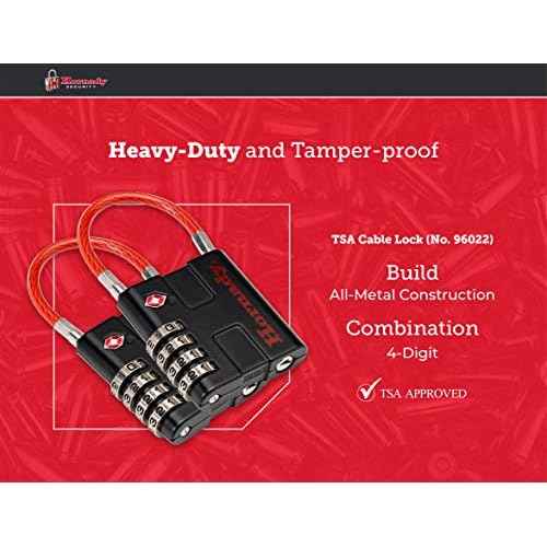 Hornady TSA Approved Cable PadLocks 2pk, 96022 - All Metal 4 Digit Combination Locks with a Flexible Wire Shackle, Inspection Indicator, & Easy to Read Dials -TSA Locks for Luggage, Backpack, Gun Case