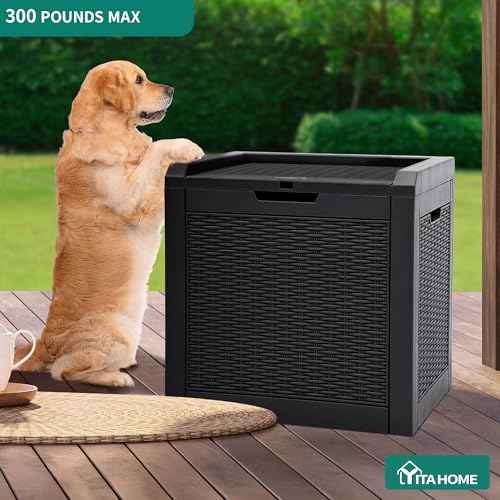 YITAHOME 32 Gallon Rattan Deck Box, Indoor Outdoor Storage Box for Patio Furniture, Pool Accessories, Cushions, Garden Tools, Sports Equipment, Waterproof Resin with Lockable Lid & Side Handles, Black