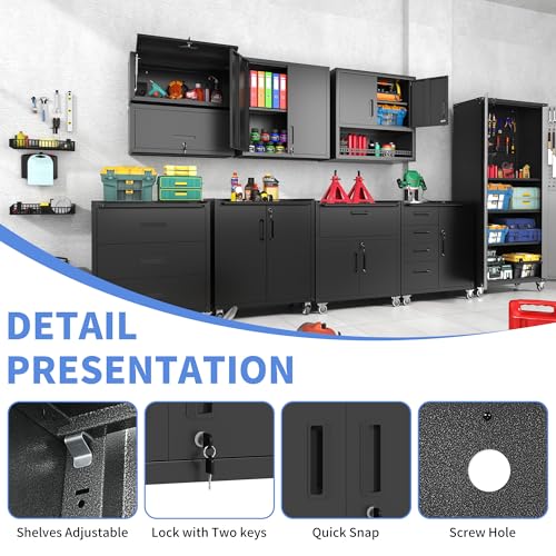 Wall Mounted Steel Storage Cabinet with Lockable Doors, 2-Section, 29.53 W x 11.81 D x 30.31 H, Black / S - 2 Doors