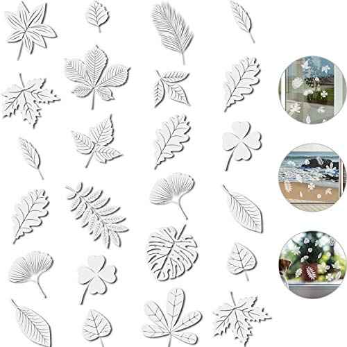Outus 32 Pieces Leaf Window Strike Prevention Stickers Bird Deterrent Decals Anti Collision Window Clings Hummingbird Butterfly Leaf Shapes Static Stickers Prevent Bird Strikes on Glass
