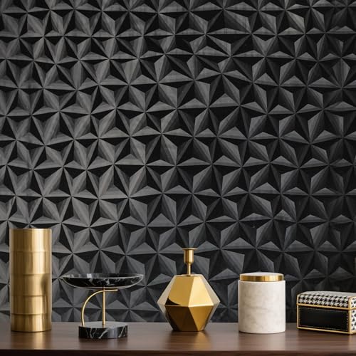 Simon&Siff 3D Black Wallpaper Peel and Stick Star Textured Wallpaper 17.3"X59" Removable DIY Decorative Accent Wall Paper for Bedroom Living Room Lobby Cabinets Countertop