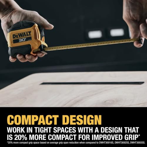 DEWALT Atomic Compact Series Tape Measure 30 ft / 9.1 m with Fractional Blade