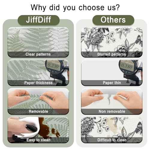 JiffDiff Botanical Fern Peel and Stick Wallpaper 17.73" x 118.1" Leaf Moody Ferns Forest Textured Self Adhesive Temporary Wall Paper for Bathroom Bedroom Apartment Friendly