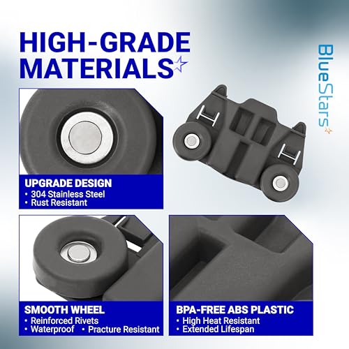 BlueStars W10195417 Lower Dishwasher Rack Wheel with Steel Screws (4-Pack)