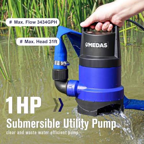 MEDAS 1HP Submersible Utility Pump 3434 GPH for Pool Pond Basement Drainage