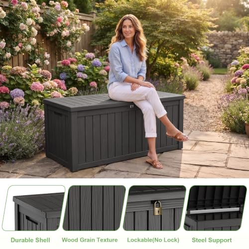 PatioZen 200 Gallon Lockable Waterproof Deck Box Black - Outdoor Storage