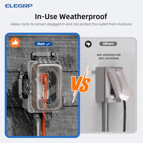 ELEGRP 20A GFCI Outdoor Outlet Kit with Lockable Cover, Metal Box, Self-Test