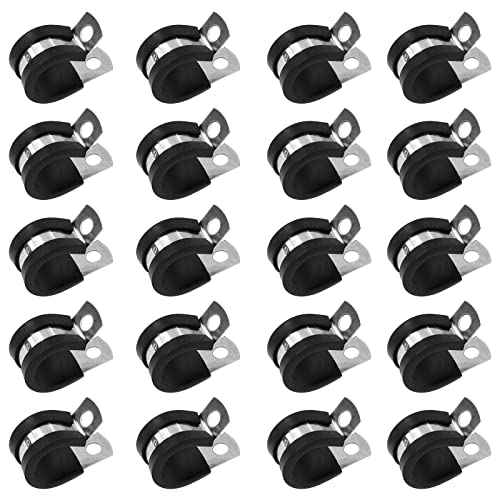 20Pcs 5/8 Inch Stainless Steel Cable Clamps, Rubber Cushioned Insulated Pipe Clamp R-type Metal Wire Clamp for Tube, Hose