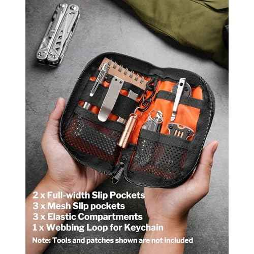 VIPERADE VE10 EDC Pouch Small Pocket Tool Pouch with 10 Compartments, Men's Pocket Organizer for Multitools, EDC Organizer with Patches Area for DIY