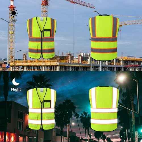 Reflective Safety Vest for Men Women Hi Vis Vest with 8 Pockets High Visibility Mesh Reflective Vest Meets ANSI/ISEA Standards (Yellow-07, Large)