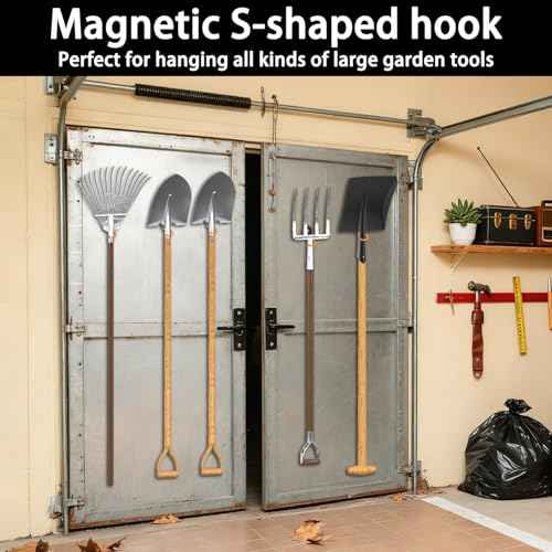 3-H Magnetic Mop Broom Holder and Mop Organizer 4 Pack, Heavy Duty Strong Utility Magnetic Tools Holde, Anti-Slip Strong Metal Garden Tool Rack for Garage, Laundry, Garden (Orange)