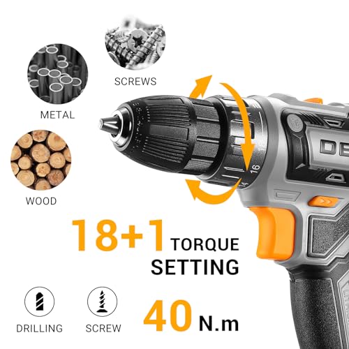 DEKOPRO 20V Cordless Power Drill Set with Battery & Charger - Gray